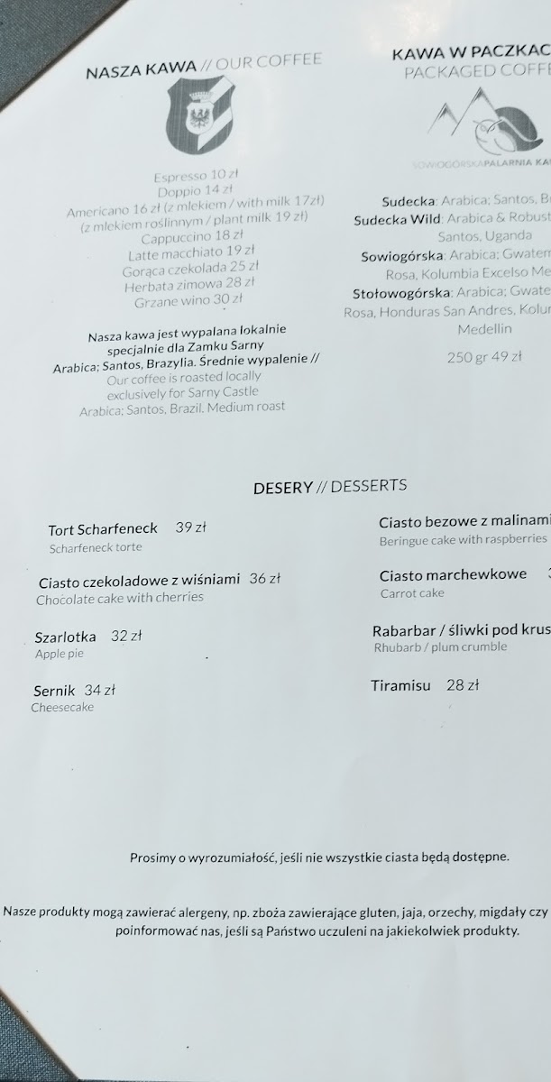 Menu Zamek Sarny - Café Scharfeneck-1