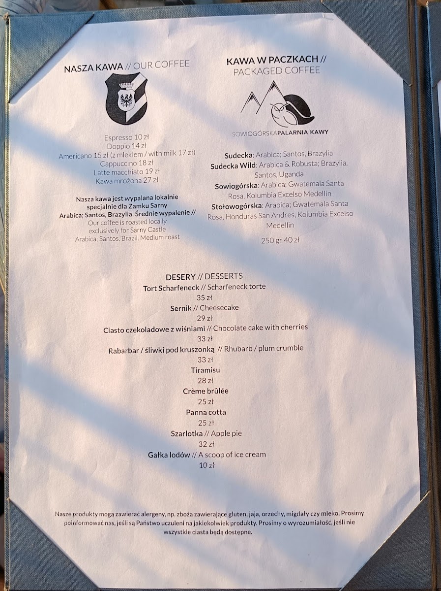 Menu Zamek Sarny - Café Scharfeneck-4