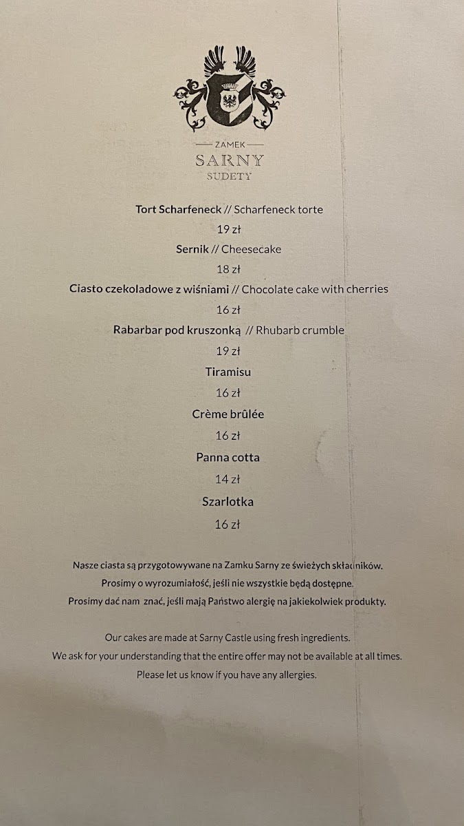 Menu Zamek Sarny - Café Scharfeneck-7